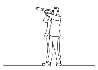 continuous line drawing businessman looking in spyglass PNG image with transparent background
