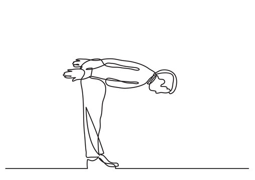 continuous line drawing businessman man bowing down PNG image with transparent background