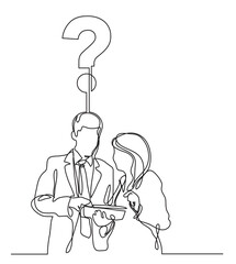 continuous line drawing cowokers discussing question PNG image with transparent background