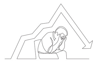continuous line drawing depressed man with declining chart PNG image with transparent background