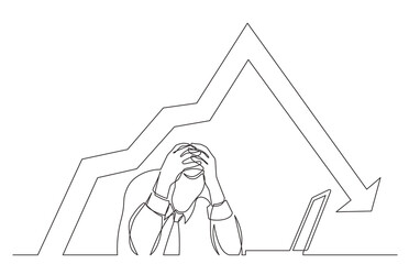 continuous line drawing depressed office worker with declining graph PNG image with transparent background