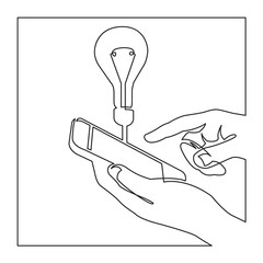continuous line drawing hands found idea on smartphone PNG image with transparent background