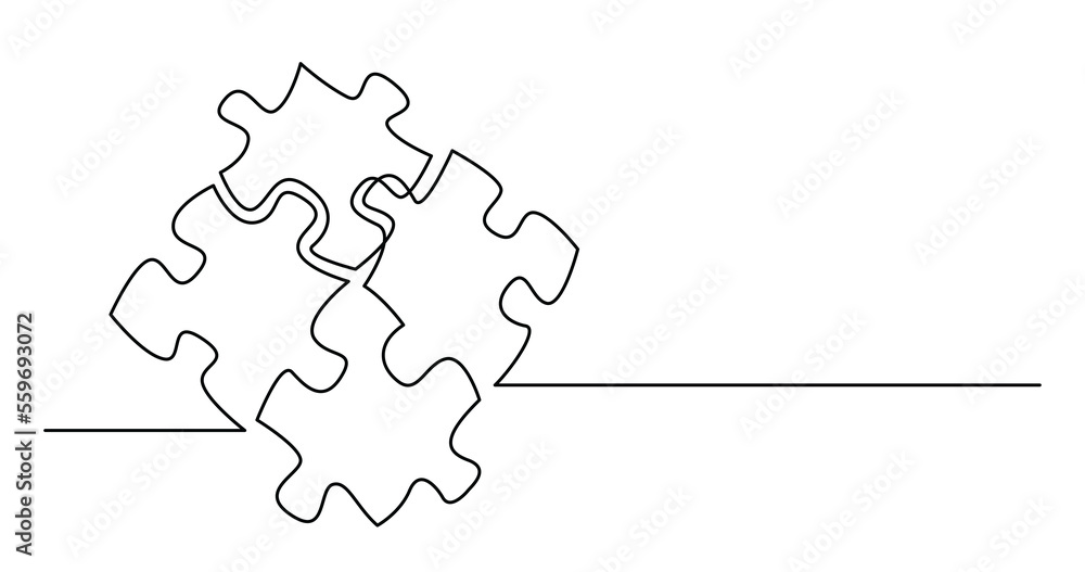 Wall mural continuous line drawing of four puzzle pieces connected together PNG image with transparent background