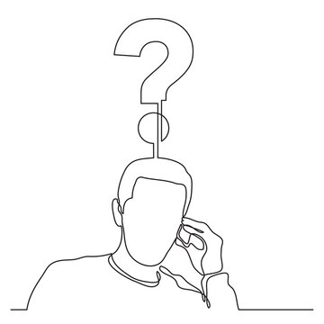 continuous line drawing man talking on cell phone with question PNG image with transparent background