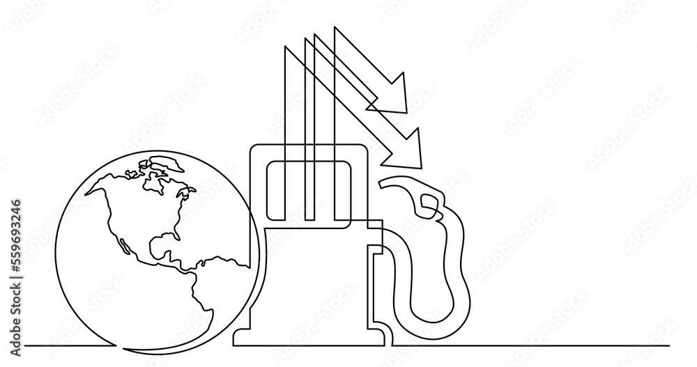 Poster continuous line drawing of world planet with gas low prices icon png image with transparent backgrou