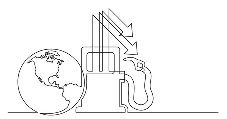 continuous line drawing of world planet with gas low prices icon PNG image with transparent background