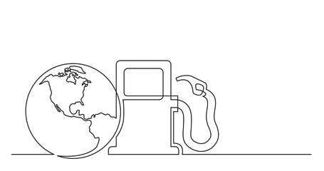continuous line drawing of world planet with gas petrolium pump PNG image with transparent background