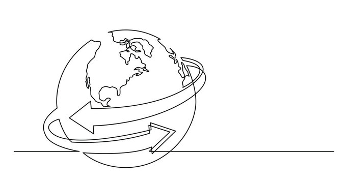 continuous line drawing of world planet with connection arrows PNG image with transparent background