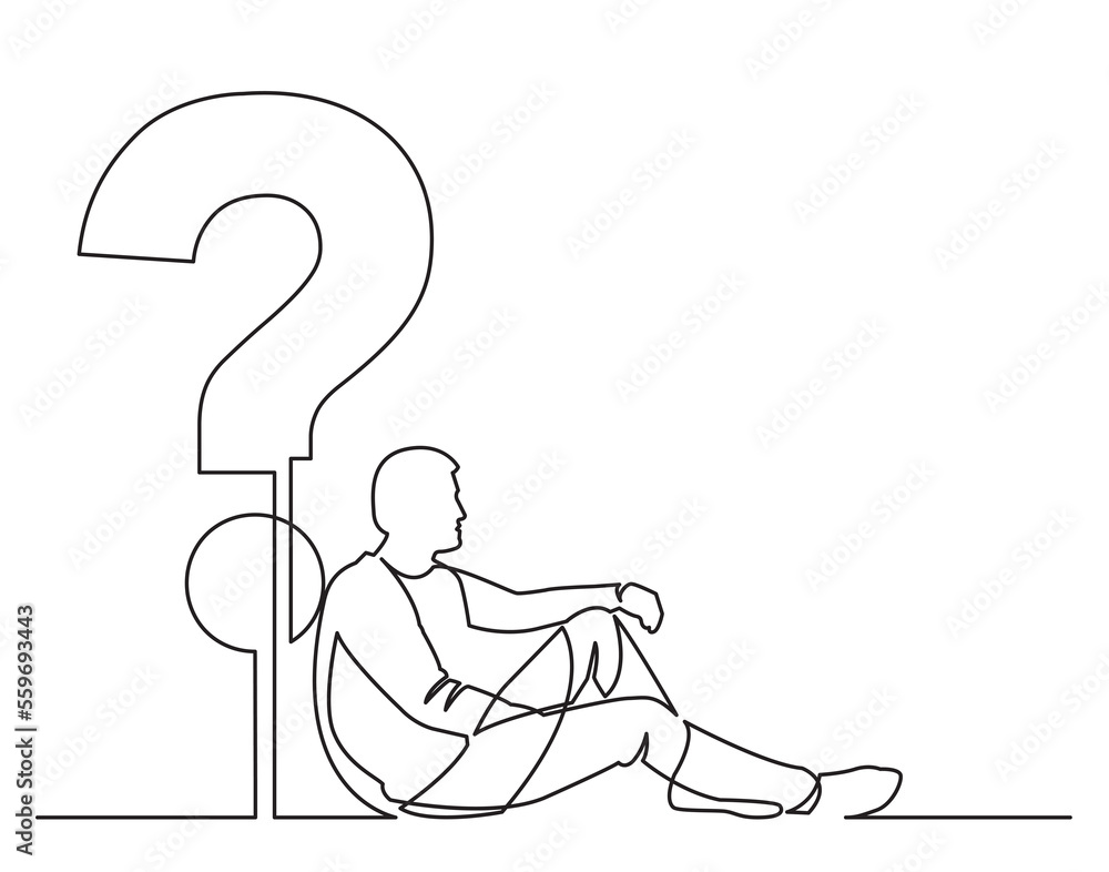 Wall mural continuous line drawing sitting man with question PNG image with transparent background