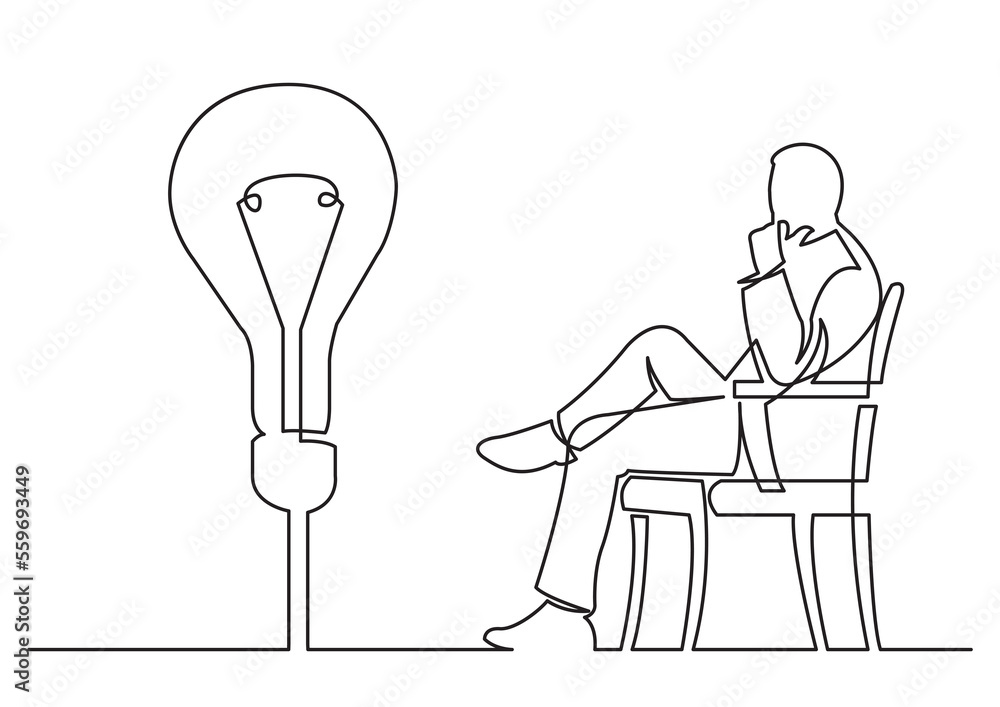 Poster continuous line drawing sitting thinking about idea png image with transparent background