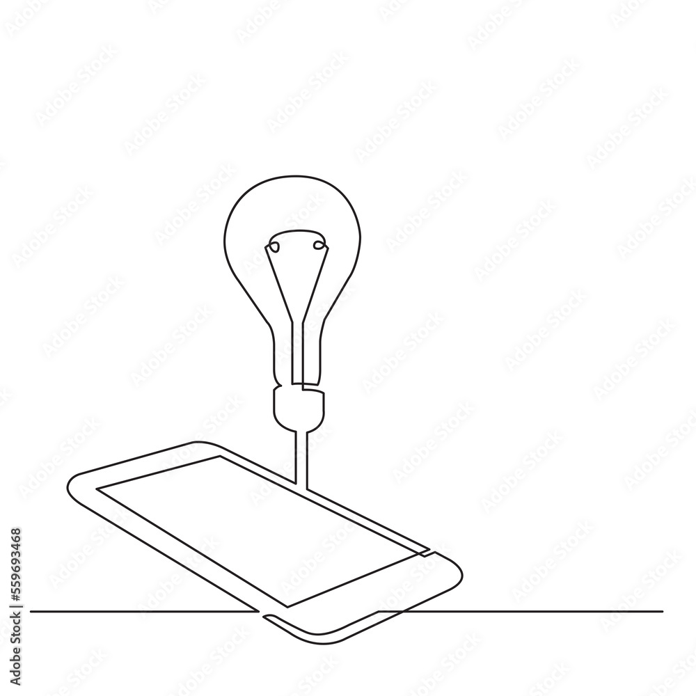 Poster continuous line drawing smartphone with idea png image with transparent background