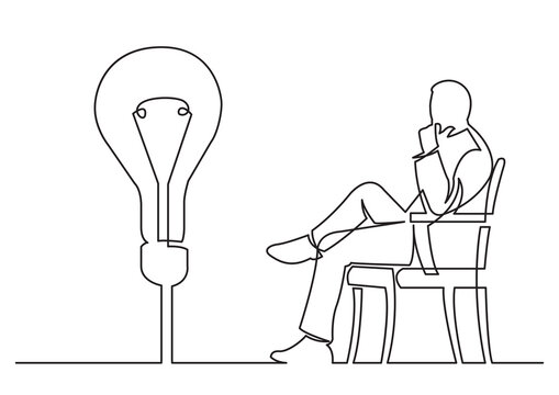 continuous line drawing sitting thinking about idea PNG image with transparent background