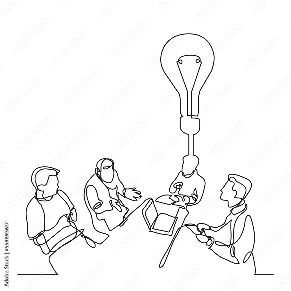 Poster continuous line drawing team discussing idea png image with transparent background
