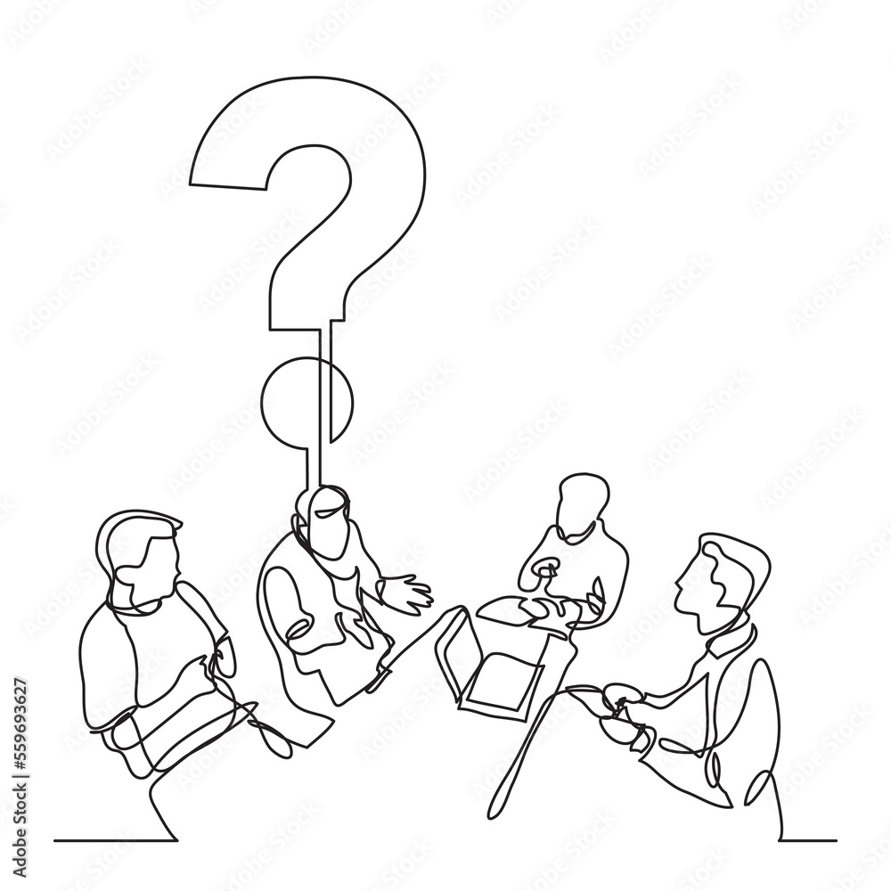 Poster continuous line drawing team discussing question png image with transparent background