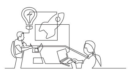 continuous line drawing startup brainstorming session PNG image with transparent background