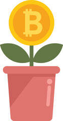 Crypto plant pot icon flat vector. Bitcoin money. Digital financial isolated