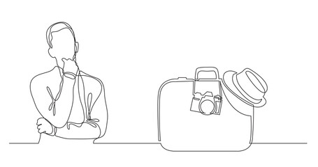 man thinking about vacation trip PNG image with transparent background