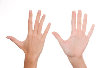 female hands shown on both sides, palm and outer side of the hand