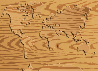 wooden world map label vector background