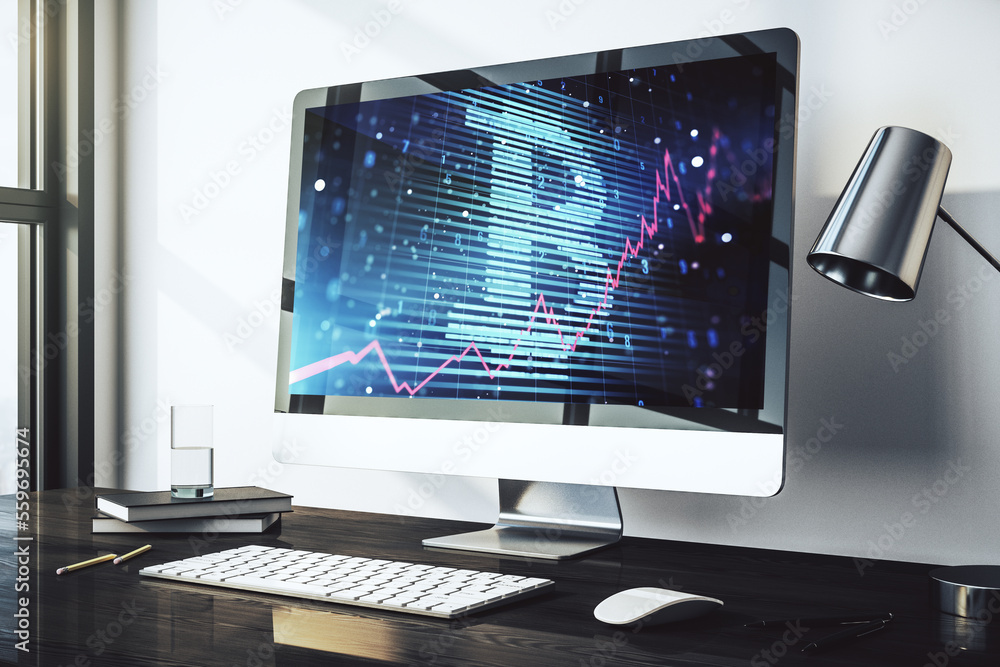 Poster creative bitcoin concept on modern computer monitor. 3d rendering