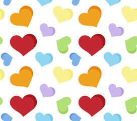 Multicolored hand drawn hearts. Vector seamless pattern. Valentine's Day.