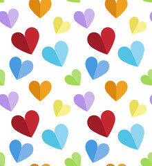 Multicolored hand drawn paper hearts. Vector seamless pattern. Valentine's Day.
