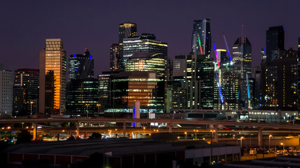 Scyscrappers, night view. City view, skylines, Melbourne, financial centre