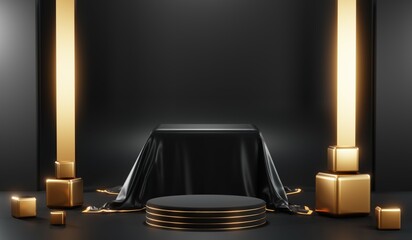 3D rendering of backdrop black podium background for black friday products