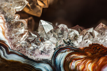 quartz geode macro detail texture background. close-up raw rough unpolished druse semi-precious gemstone - obrazy, fototapety, plakaty