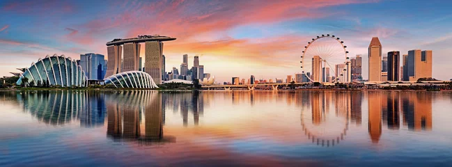 Fototapeten Singapore panorama skyline at sunrise, Marina bay © TTstudio
