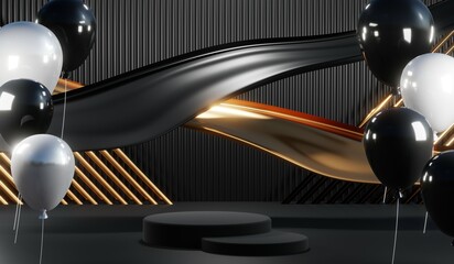 3D rendering of backdrop black podium background for black friday products