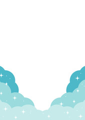 青色のもくもく雲のかわいい背景フレーム素材
