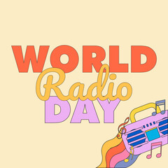 World Radio day with groovy design concept, y2k design, vintage colour