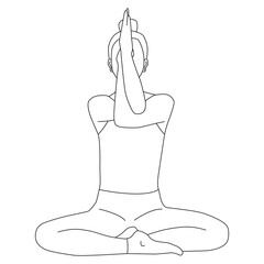 Line art of woman doing Yoga in Eagle arms pose vector.