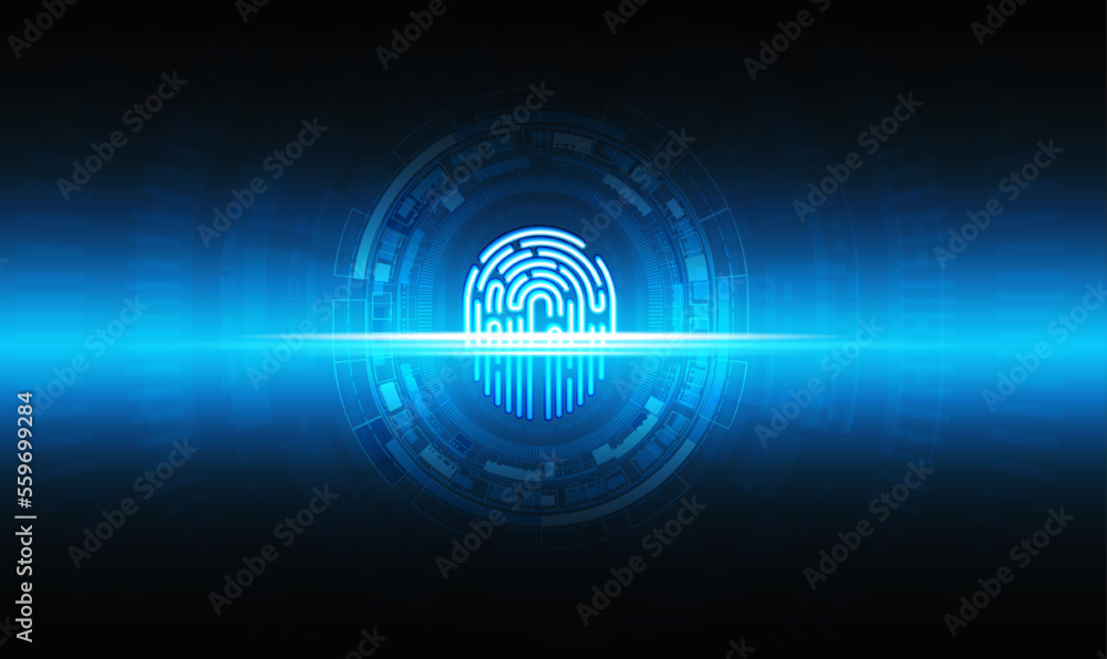 Aufkleber fingerprint scanner icon and round button with metallic background.vector illustration