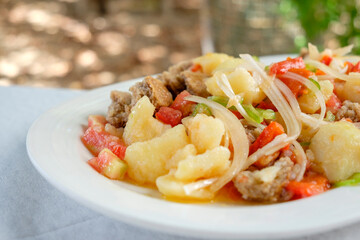 Ensalada pagesa de Formentera, restaurante Es Codol Foradat, Beach Club, Formentera, balearic islands, Spain