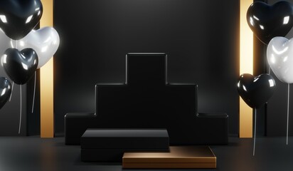 3D rendering of backdrop black podium background for black friday products