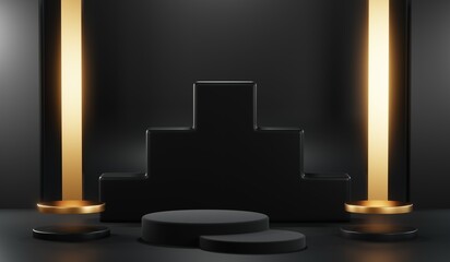 3D rendering of backdrop black podium background for black friday products