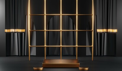 3D rendering of backdrop black podium background for black friday products