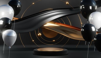 3D rendering of backdrop black podium background for black friday products