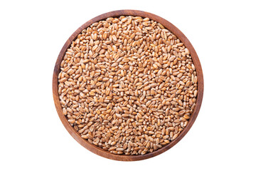 Bowl of wheat grains isolated on transparent background, top view