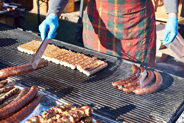 Grilled kebab and sausages