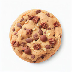 Close up shot of top view Chocolate Chip Cookie isolated on white background. Collection of recipes popular in USA.