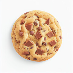 Close up shot of top view Chocolate Chip Cookie isolated on white background. Collection of recipes popular in USA.