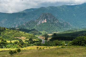 Naklejka na ściany i meble landscape Mountain with road in Nan Thailand