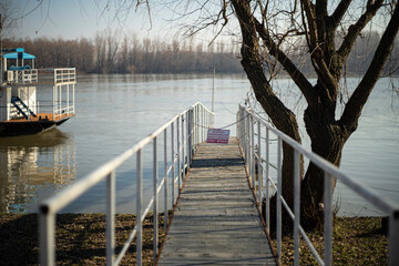 Access forbidden to all unauthorized persons. Pier on the Danube quayside in Braila, Romania. - 559702690