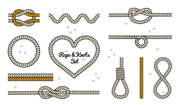 Different Isolated Realistic Rope Knot Illustrations Set