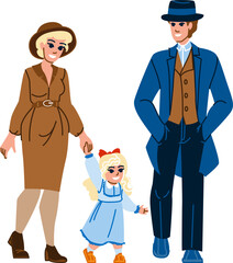family vintage vector. retro,happy, girl woman, fun child, man smiling, lifestyle kid, daughter antique family vintage character. people flat cartoon illustration