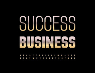 Vector premium Emblem Success Business. Modern Golden Font. Artistic Alphabet Letters and Numbers set