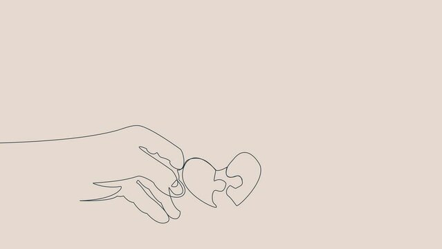 Line art of two hands and a heart